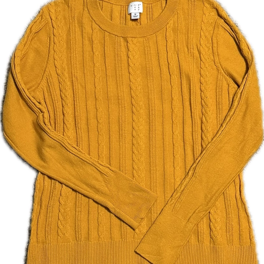 A New Day Cable Knit Mustard Lightweight Sweater Medium Preppy Academia Casual